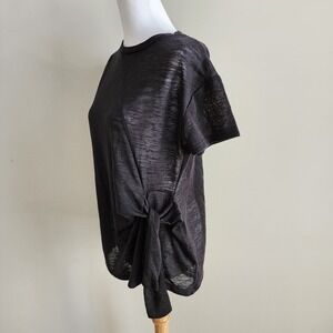 24Colours Berlin Blouse‎ Womens 38 Medium Black Knit Top Tie Front Career Shirt